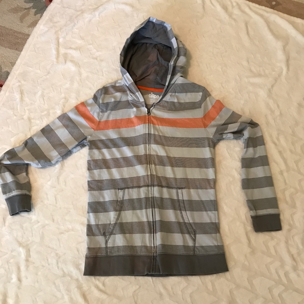 ⬇️Gray and orange front zip hoodie.