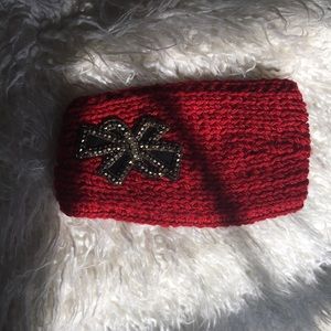 Red beaded knit head wrap
