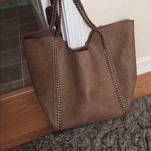 Tan leather tote bag