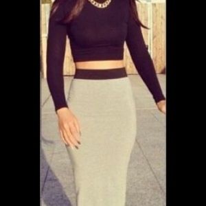 2Piece Bodycon Midi Skirt Set Black & Grey NWOT