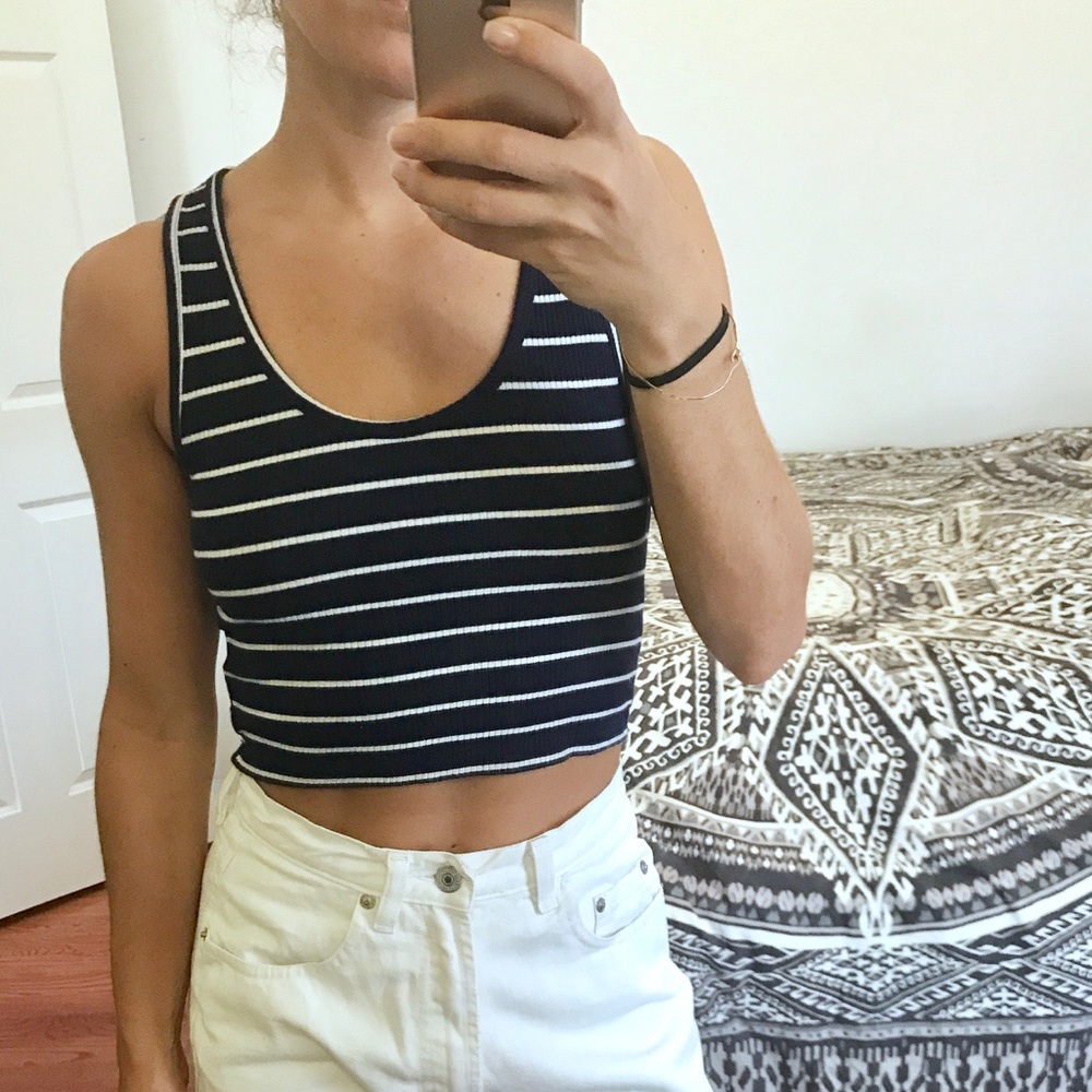 Navy and white striped racerback crop top, XS