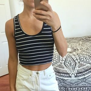 Navy and white striped racerback crop top, XS
