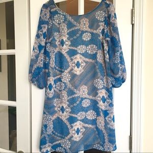 Anthropologie Blue 3/4 Sleeve Shift Dress