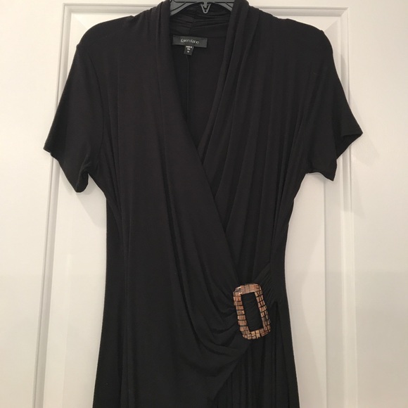 Black Karen Kane Wrap Dress with Wooden Buckle - Picture 2 of 2