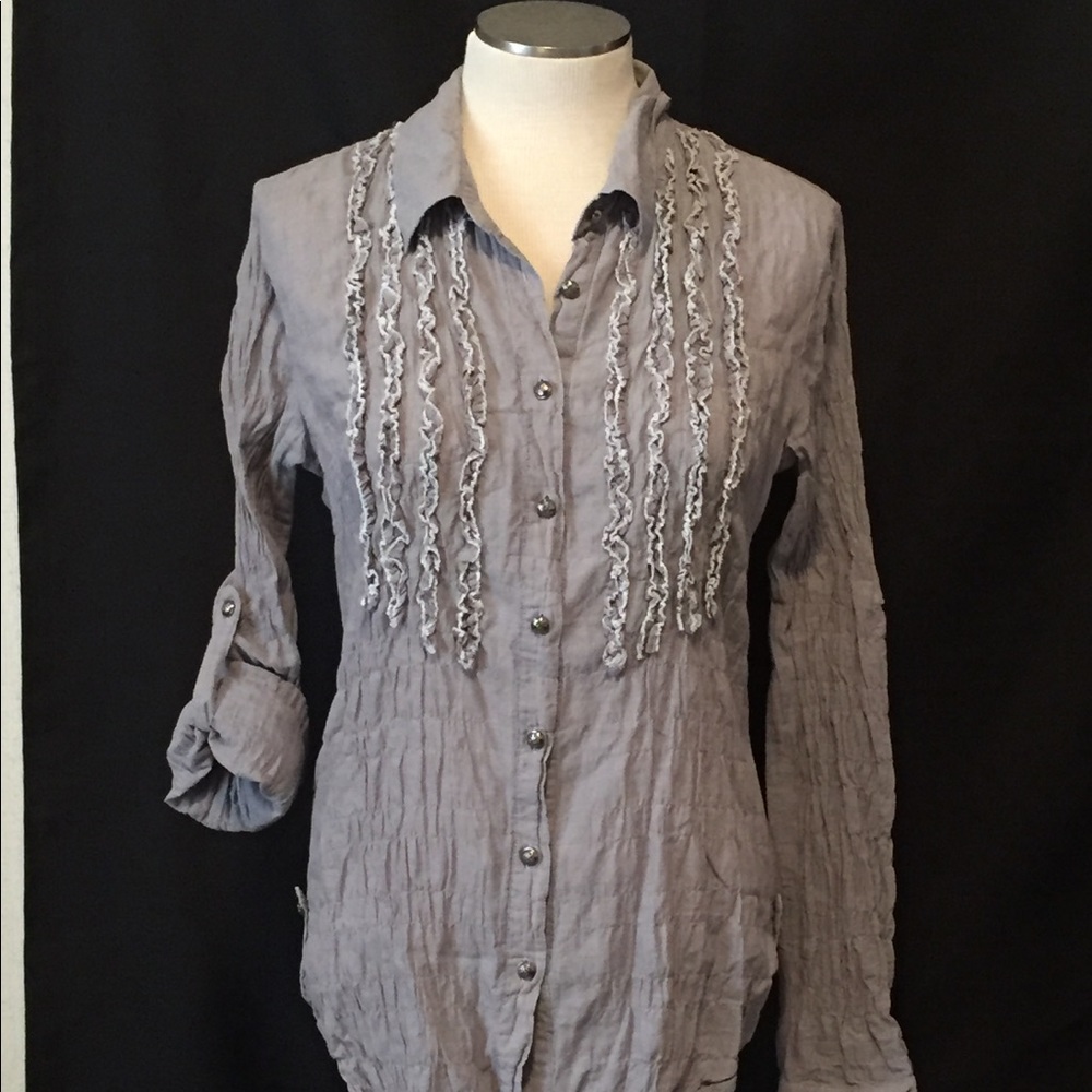 Long-sleeve button-up w/ ruffle detailing