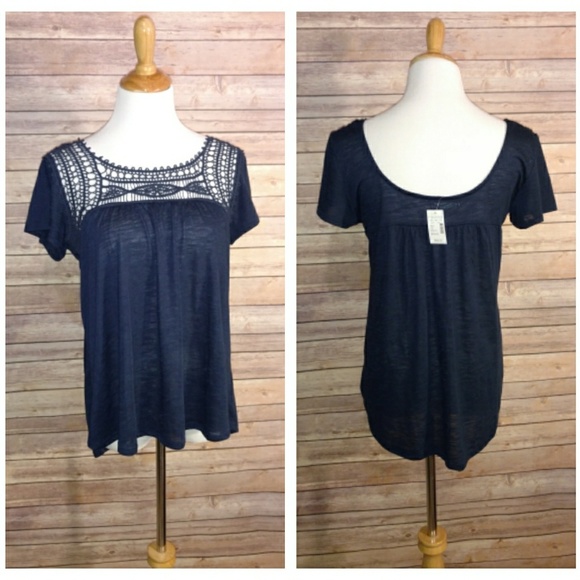 Maurices Tops - _NWT_ Short-Sleeved - Navy, Crocheted Top