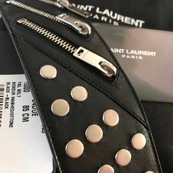 Saint Laurent studded zipper button closure belt