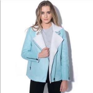 NWT Mink pink blue Sherpa shearling Moto jacket NWT Mink pink blue Sherpa shearling Moto jacket