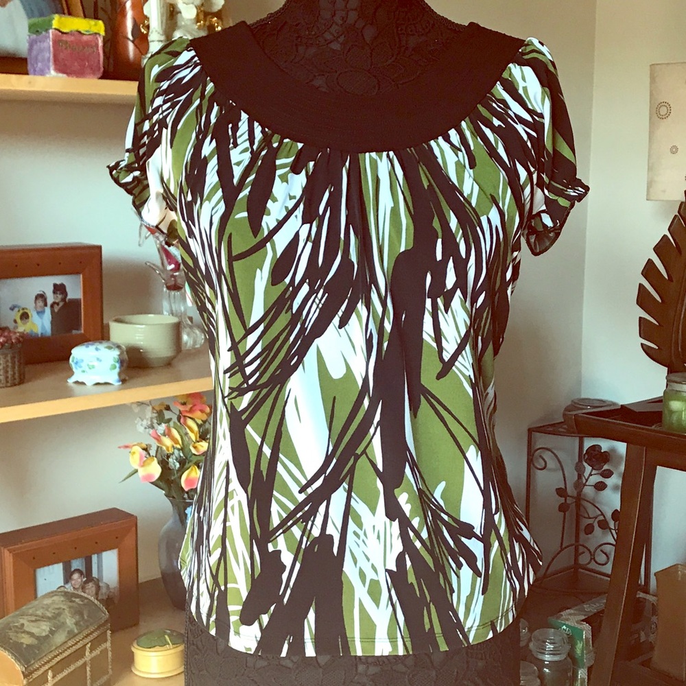WORTHINGTON DRESS SHIRT BLOUSE TOP GREEN BLACK