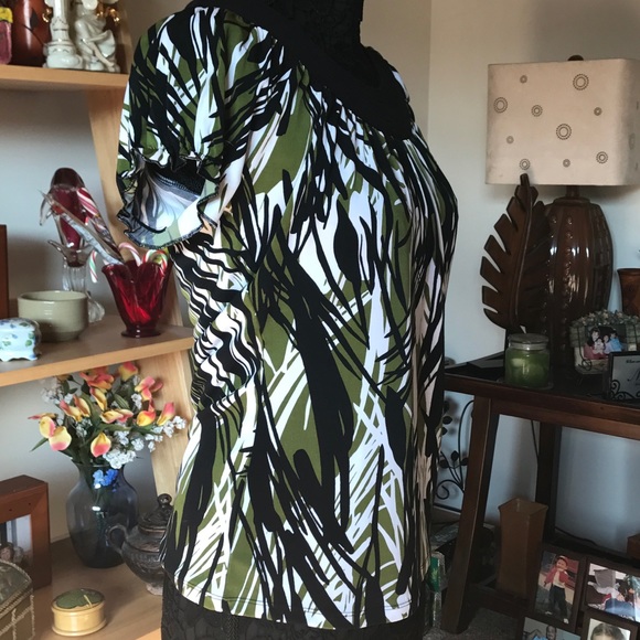 WORTHINGTON DRESS SHIRT BLOUSE TOP GREEN BLACK - Picture 2 of 4