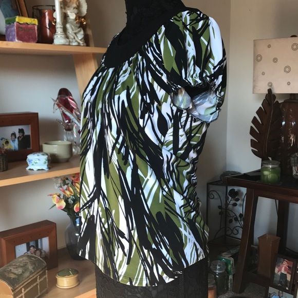 WORTHINGTON DRESS SHIRT BLOUSE TOP GREEN BLACK - Picture 3 of 4