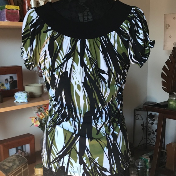 WORTHINGTON DRESS SHIRT BLOUSE TOP GREEN BLACK - Picture 4 of 4