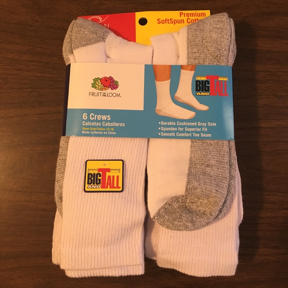 New Men's Fruit Of The Loom Big & Tall Socks 12-16