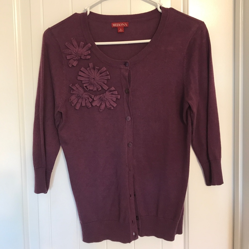 SM Merona brand 3/4 sleeve purple cardigan sweater