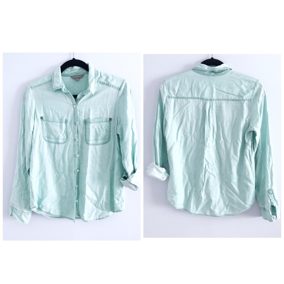 Rubbish Tops - 🖤💙 R U B B I S H Teal Button Chambray Shirt