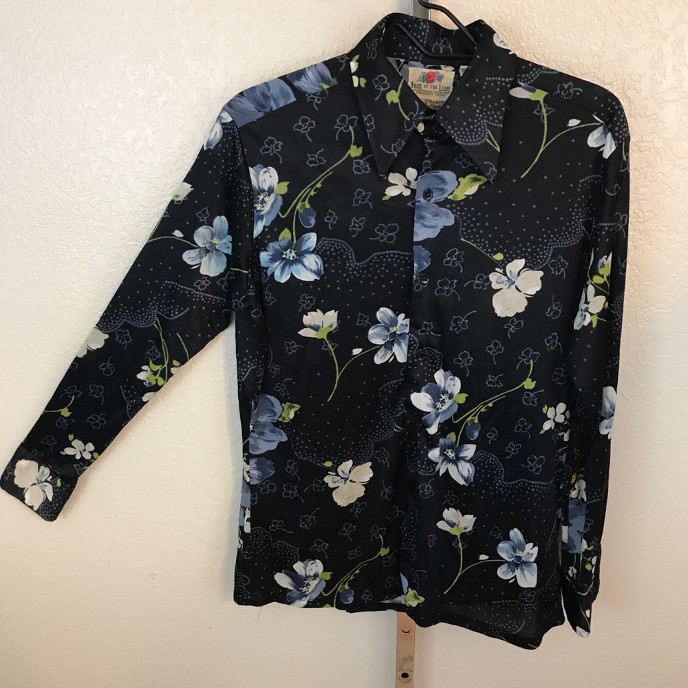 Vintage Groovy 70s Stretchy Long Sleeve Shirt Sz L