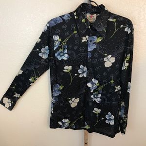 Vintage Groovy 70s Stretchy Long Sleeve Shirt Sz L