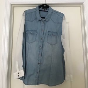 Denim Button-Down With Sheer Sleeves