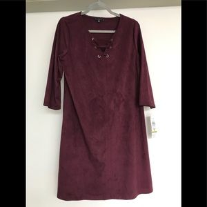 Adorable Maroon Velvet Front-Lace Up Dress!