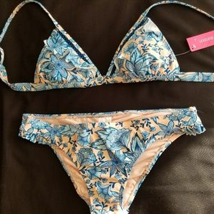 GORG Ruffled Floral Cheeky Bikini Bathing Suit NWT