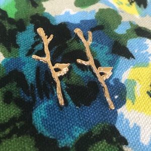 Gold tone bird on branch earrings - never worn!