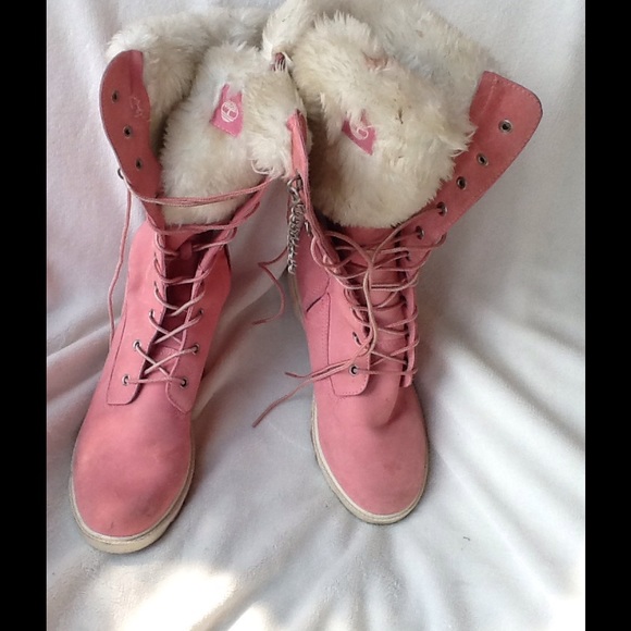 pink timbs with fur