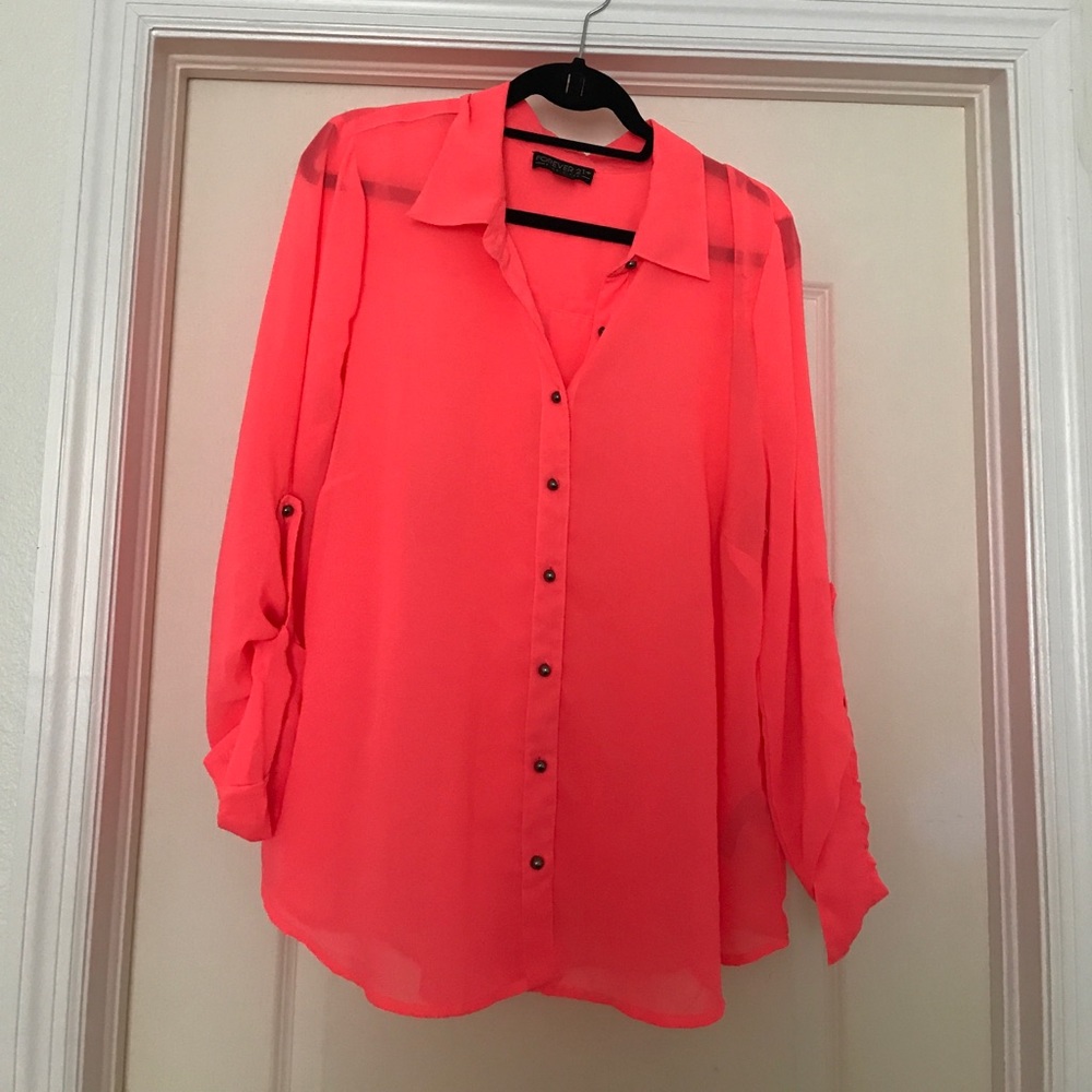 Neon Pink Button-Down Blouse