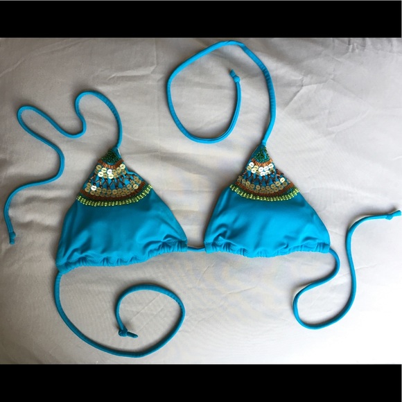 Victoria's Secret Beaded Sequin Blue Bikini Top - Picture 2 of 3