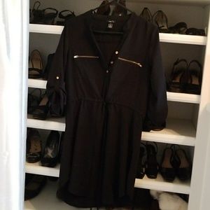 Black dress with gathered waste