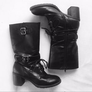 Octavia Black Midcalf Heeled Combat Boots