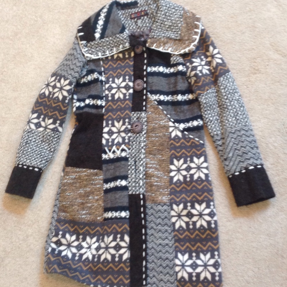 Patchwork gray/black/brown/white coat