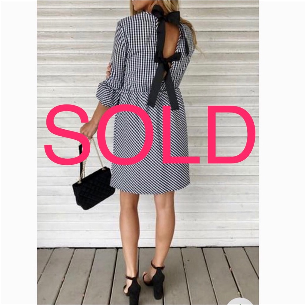 Black Gingham Ruffle Sleeve Boutique Dress