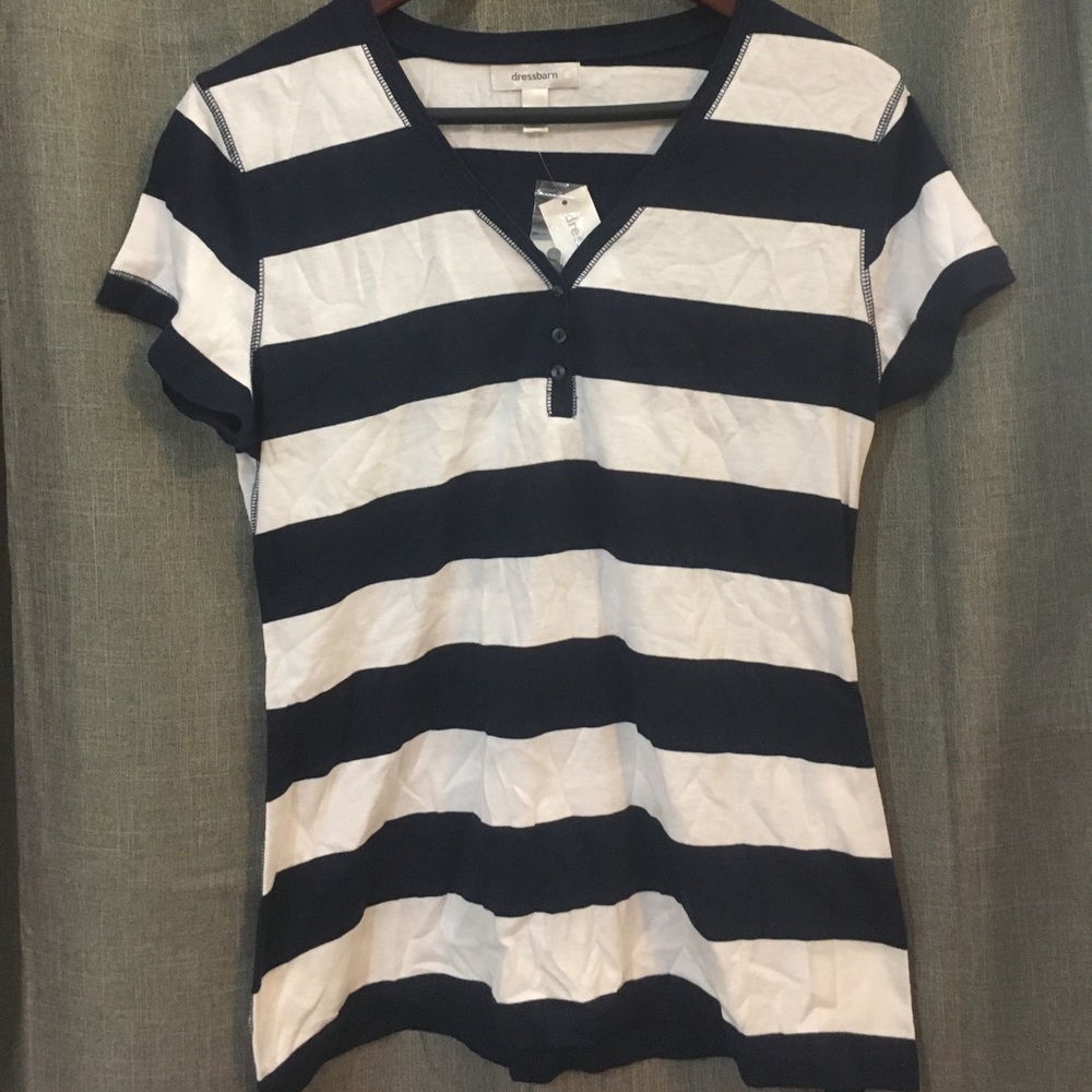 NWT navy & white striped button tee