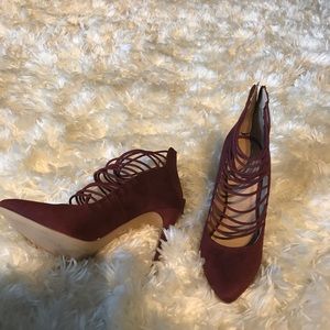 Faux suede wine colored pumps