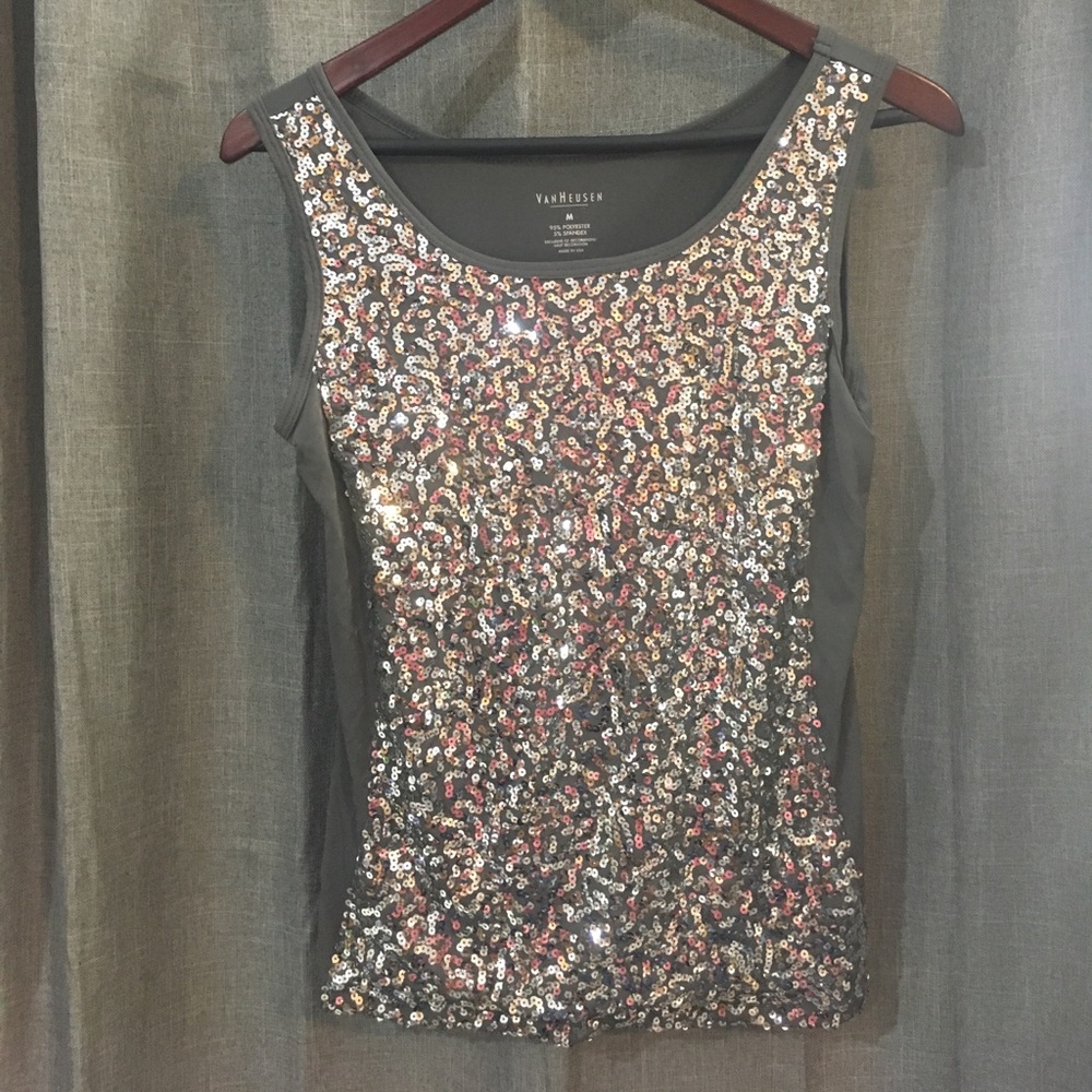 Silver sequin tank