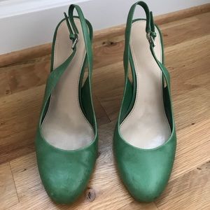 Nine West Green Leather Slingbacks