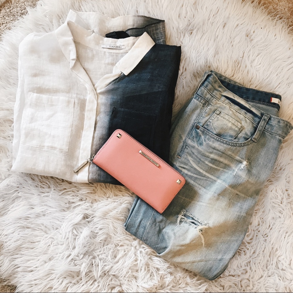 Ellie Tahari White and Black Button Up Blouse