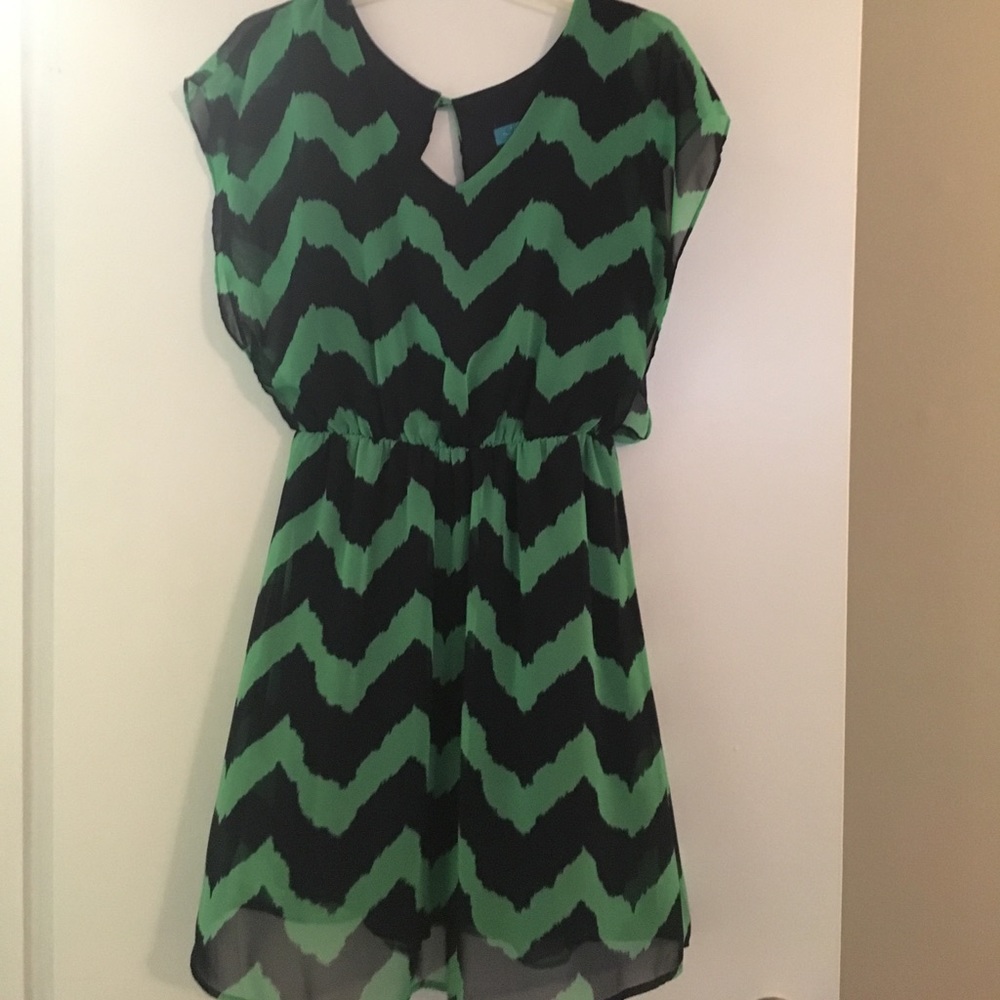 Navy and green chevron dress from Francesca's