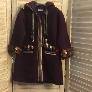DPam  wool girl's embroidered coat with fixed hood
