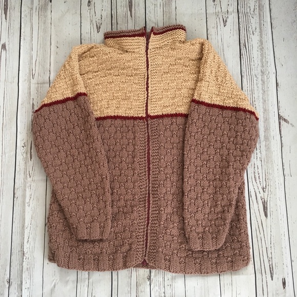 Cozy Winter Full Zip Sweater Brown Tan Red - Picture 1 of 3