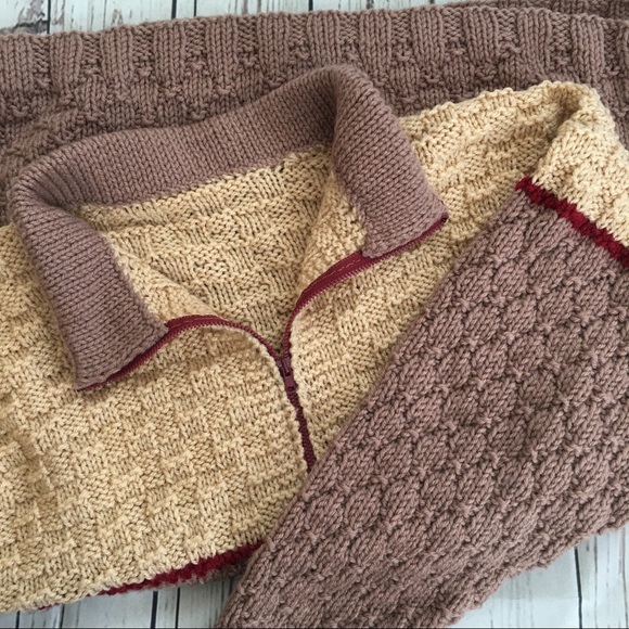 Cozy Winter Full Zip Sweater Brown Tan Red - Picture 3 of 3