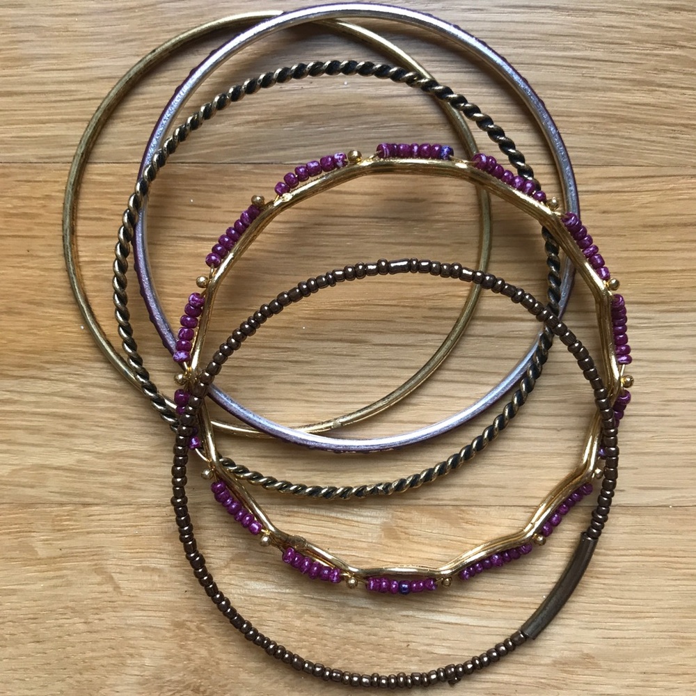 Set of 6 bronze, burgundy, plum bangles