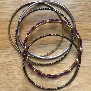 Set of 6 bronze, burgundy, plum bangles