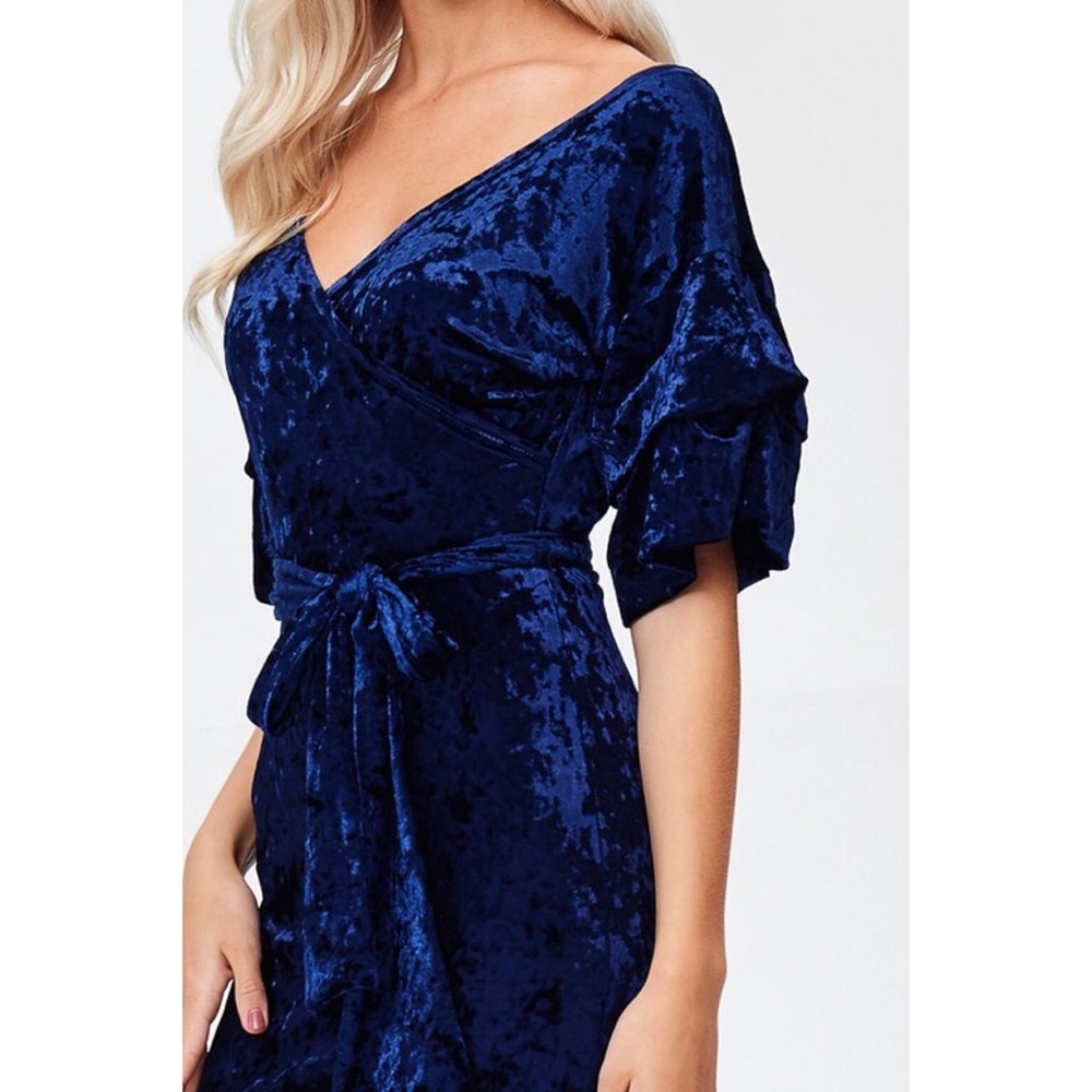 Royal Blue Ice Velvet Tiered Sleeve & Tie Waist - Picture 4 of 7