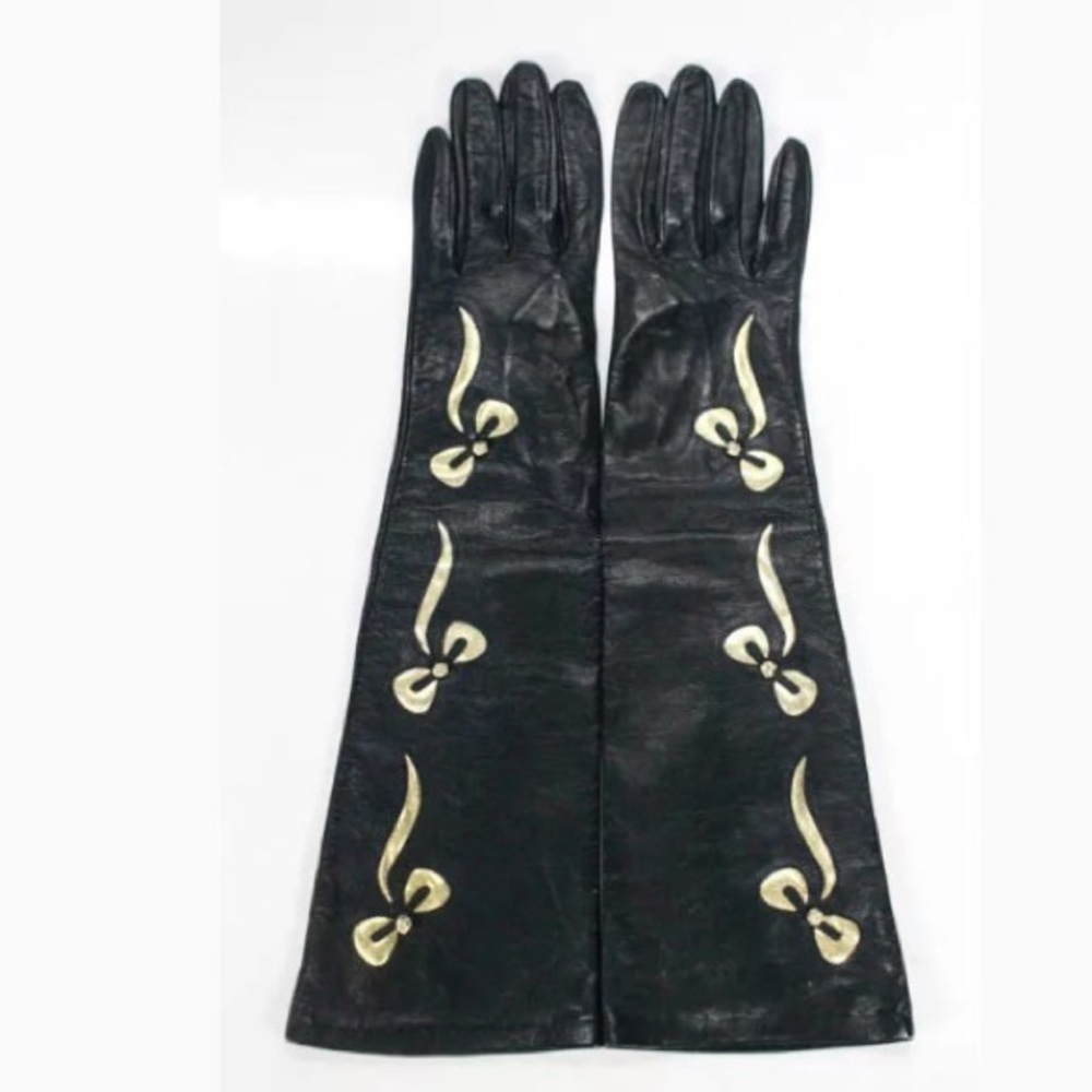 Yves Saint Laurent Black Leather Silk Lined Gloves