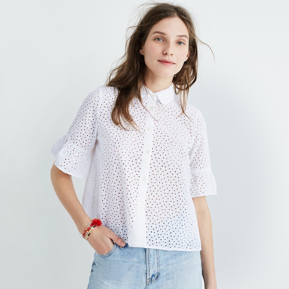 Madewell Eyelet Bell Sleeve Button Down
