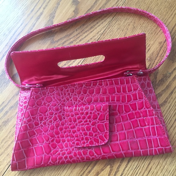 Pink Faux Croc Convertible Clutch Purse - Picture 2 of 5