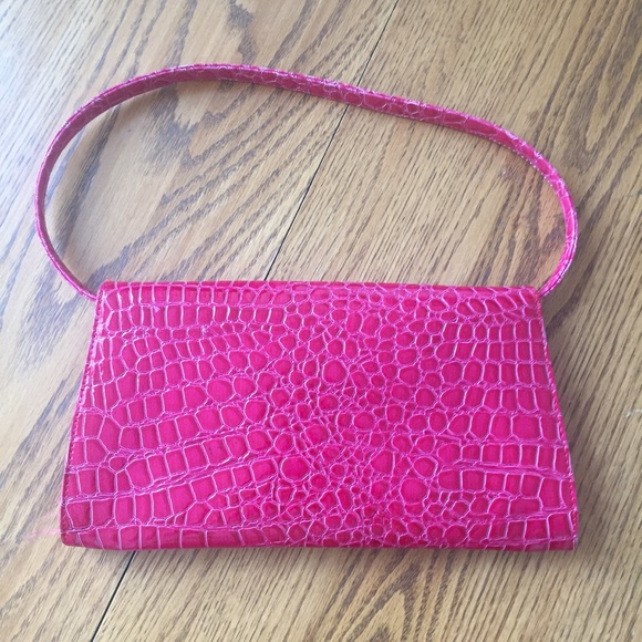 Pink Faux Croc Convertible Clutch Purse - Picture 3 of 5