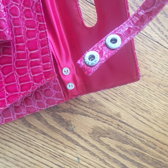 Pink Faux Croc Convertible Clutch Purse - Picture 4 of 5
