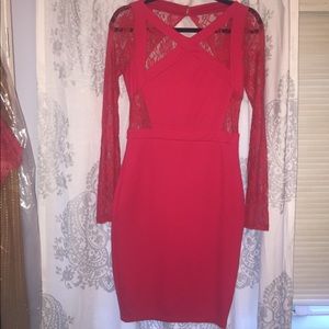 ASOS Red lace sleeve midi with open back
